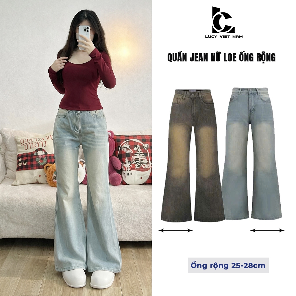 Quần Jean Nữ Ống Loe Siêu Rộng AVO AVOCADO Chất Vải Cotton Dày Dặn Không Co giãn Wash Màu Vintage