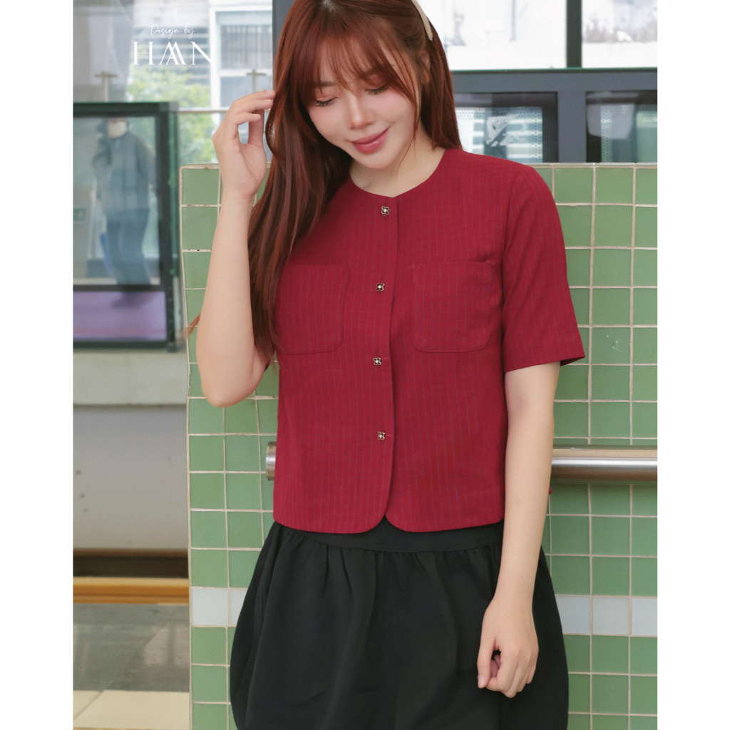Áo Sơ Mi Nữ Cổ Tròn Chất Vải Kate Sọc 2 Lớp Mềm Mịn Không Nhăn, Không Rút Sợi HAAN Design SM2613