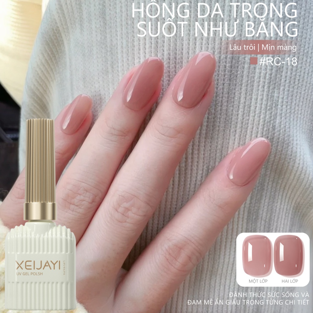 XEIJAYI 15ml Sơn móng tay dạng gel màu hồng nhạt trong suốt , thích hợp sử dụng tại salon, phù hợp với mọi tông da.