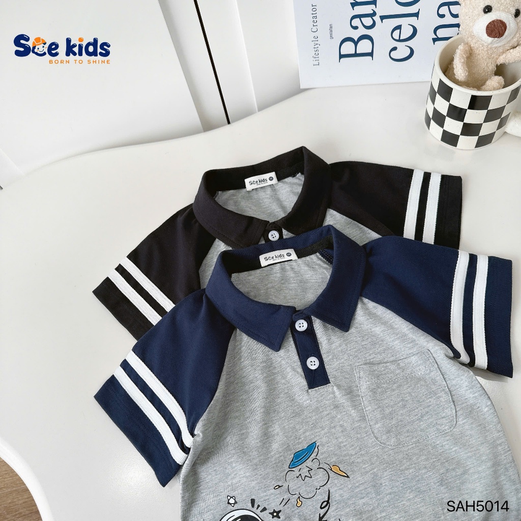 Set polo cộc tay zaclang Phi hành gia SCE chất liệu cotton 4c co giãn mềm mại cho bé 8-27kg