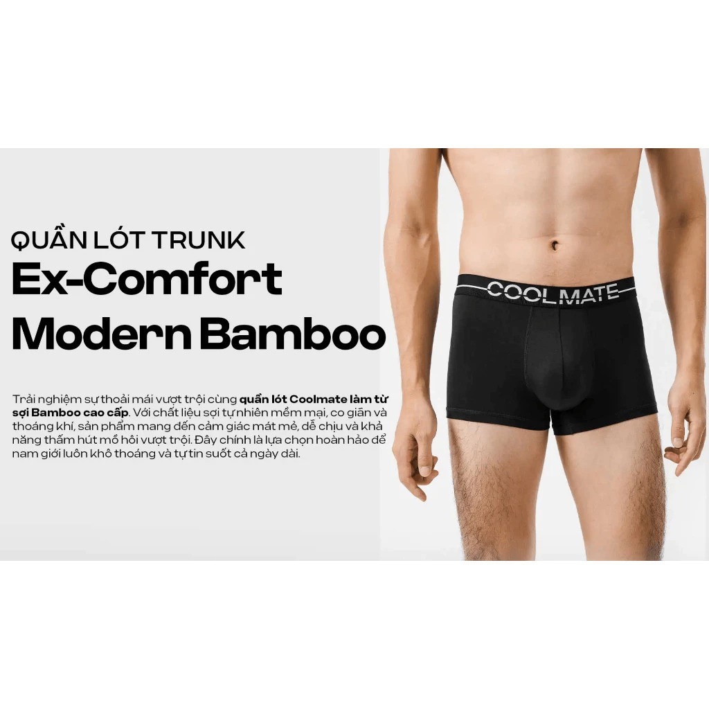 [MUA 4 GIẢM 20%]Combo 3 Quần lót Nam Trunk Ex-Comfort Modern Bamboo màu Xanh Coban mềm mại kháng khuẩn Coolmate