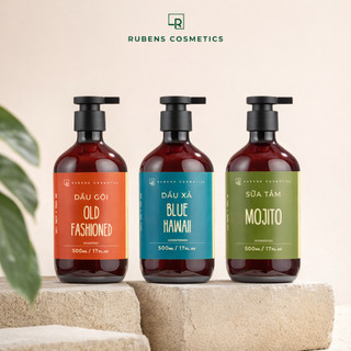 Combo 3 Chai Dầu Gội, Sữa Tắm, Dầu Xả  Hương Nước Hoa Rubens Cosmetic 500ml ( Mới )