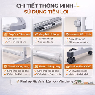 Bảng từ trắng có chân di động 120x90cm nhôm Thích hợp cho lớp học, văn phòng và gia đình