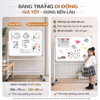 Bảng từ trắng có chân di động 120x90cm nhôm Thích hợp cho lớp học, văn phòng và gia đình