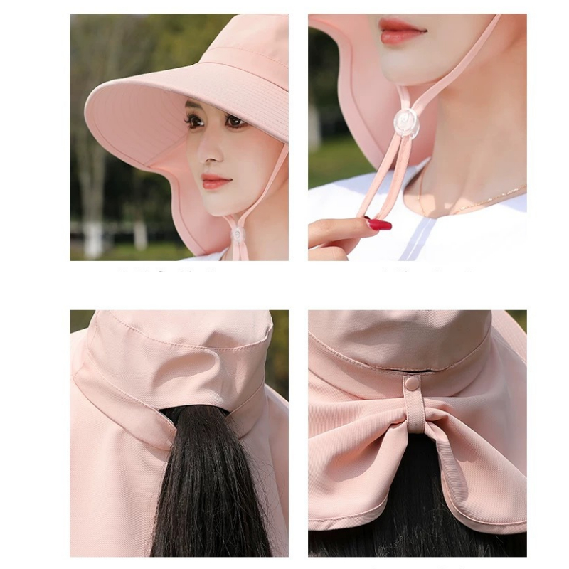 Mũ Chống Nắng Rộng Vành Tích Hợp Khăn Choàng Bảo Vệ Cổ Gấp Gọn Hình Nơ HPS, Nón Trùm Đầu Che Nắng Toàn Diện Chống Tia UV | BigBuy360 - bigbuy360.vn