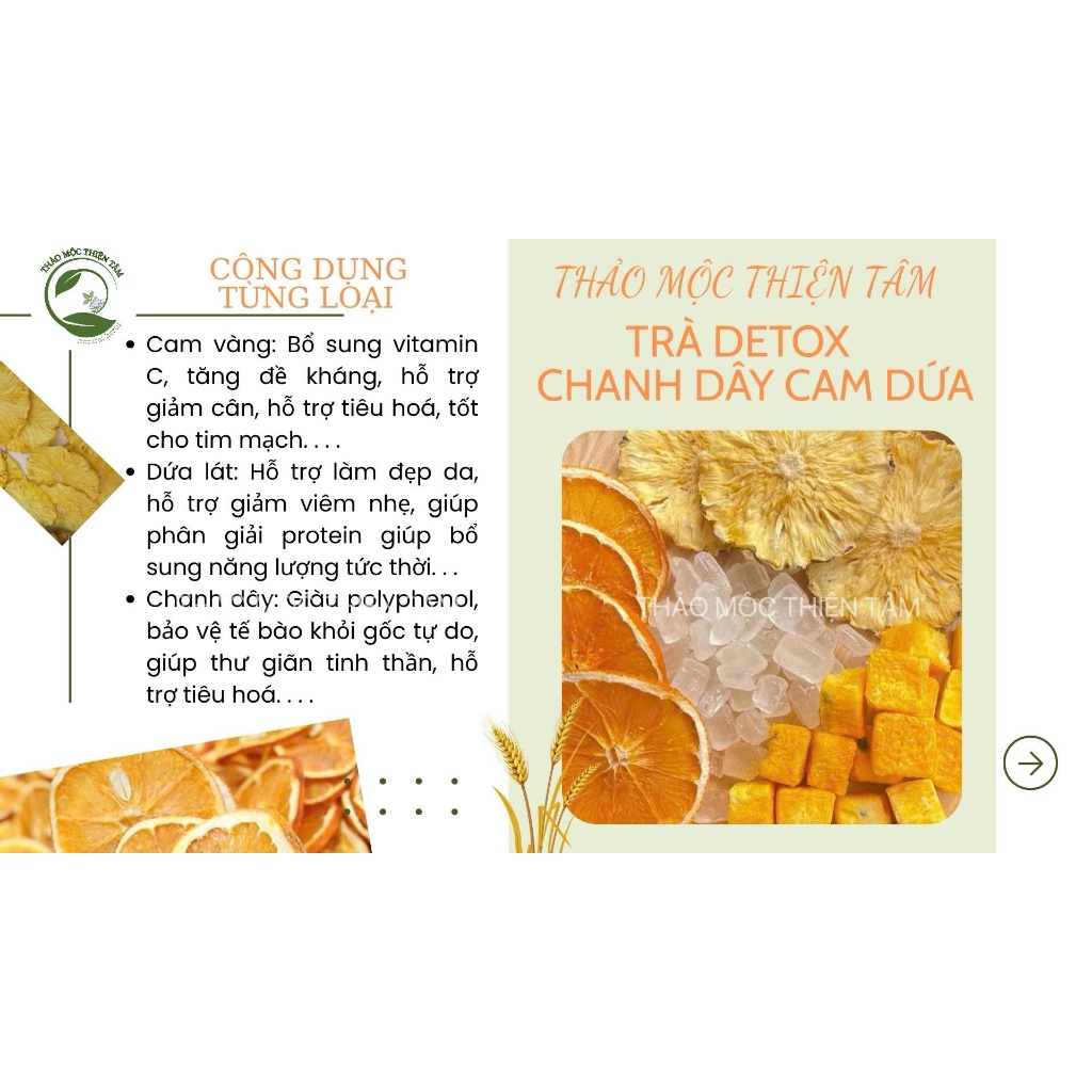 Trà DETOX Chanh Dây Cam Dứa Thanh Nhiệt - Mua 30 Gói Tặng 3 Gói Và Tặng Ngay 1 Gói Trà Bất Kỳ - Thảo Mộc Thiện Tâm