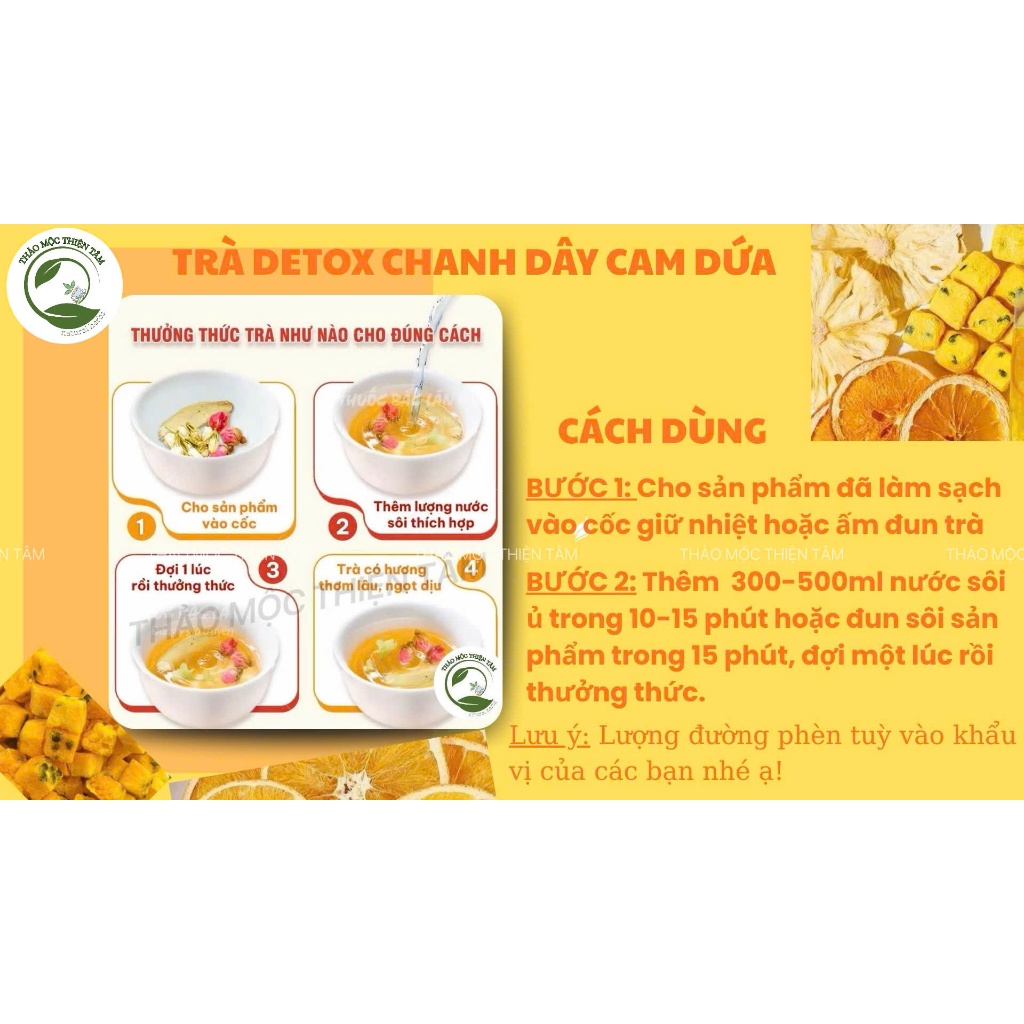 Trà DETOX Chanh Dây Cam Dứa Thanh Nhiệt - Mua 30 Gói Tặng 3 Gói Và Tặng Ngay 1 Gói Trà Bất Kỳ - Thảo Mộc Thiện Tâm