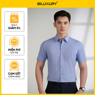 [T7_SALE 20%_HT] Áo Sơ Mi Cộc Tay Xanh Caro Thiết Kế Có Túi 9SMCC538XAH Biluxury Form Casual Fit Cao Cấp Bền Màu