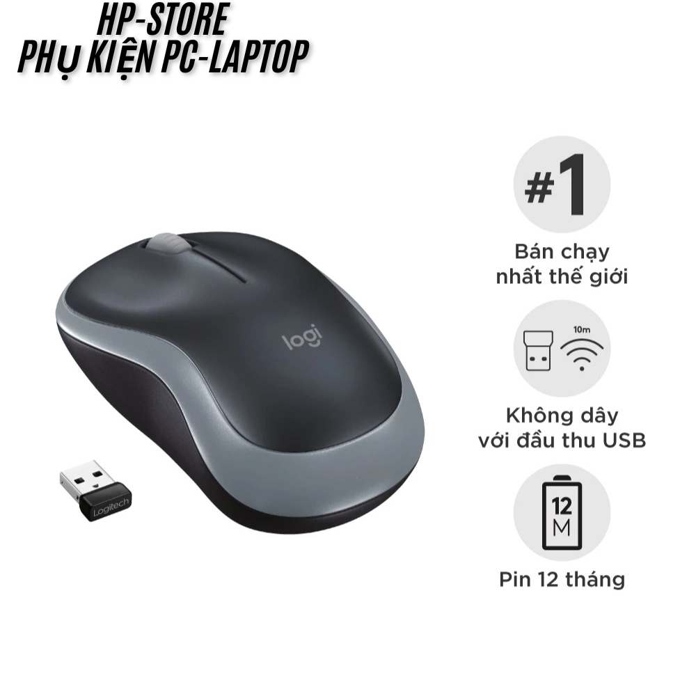 Chuột Máy Tính Không Dây Logitech M185 - Kết Nối USB, Nhỏ Gọn, Dùng Cho Laptop/pc, Kết Nối Ổn Định.