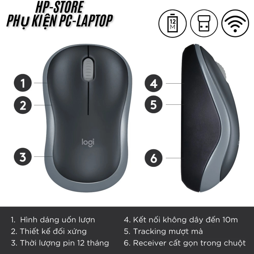 Chuột Máy Tính Không Dây Logitech M185 - Kết Nối USB, Nhỏ Gọn, Dùng Cho Laptop/pc, Kết Nối Ổn Định.