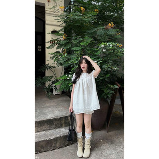 [S2.4290] Set Thô Boi Hoa Nổi Áo Babydoll Cổ Sen Bèo Mix Quần Bí Phồng Hàng 2 Lớp Siêu Xinh