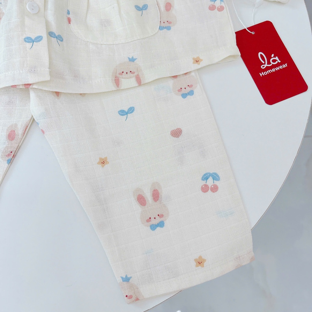 Pijama cho bé gái dài tay xô cotton Lá Homewear A166, bộ dài tay cho bé babydoll mềm mát bốn mùa