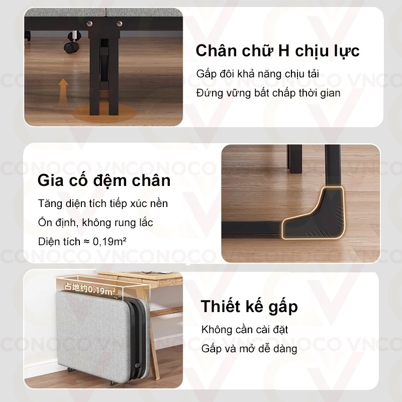 CONOCO Giường gấp thông minh 3 bước gấp gọn có bánh xe nệm cao su non cho văn phòng