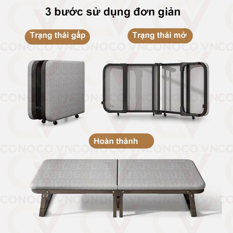 CONOCO Giường gấp thông minh 3 bước gấp gọn có bánh xe nệm cao su non cho văn phòng