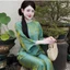 Set đồ lam đi chùa lụa tơ ánh kim, pháp phục cổ ngọc tay loe đi lễ, đi chùa Áo dài Thanh Hiền