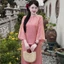 Set đồ lam đi chùa lụa tơ ánh kim, pháp phục cổ ngọc tay loe đi lễ, đi chùa Áo dài Thanh Hiền
