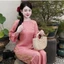 Set đồ lam đi chùa lụa tơ ánh kim, pháp phục cổ ngọc tay loe đi lễ, đi chùa Áo dài Thanh Hiền