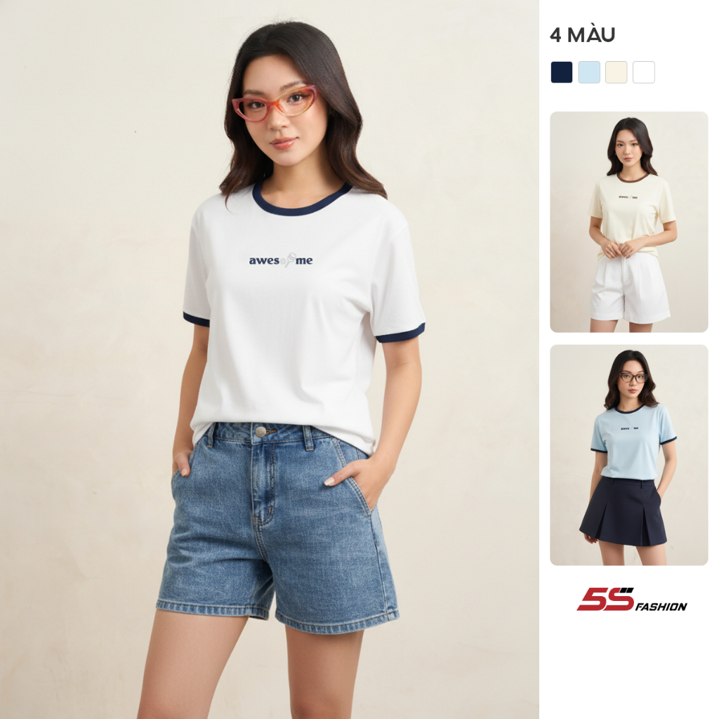 [OUTLET] Áo Thun Nữ AWESOME TEE 5S FASHION Vải Cotton Mát Thoáng, Thiết Kế Layer Cá Tính W0ATS26007