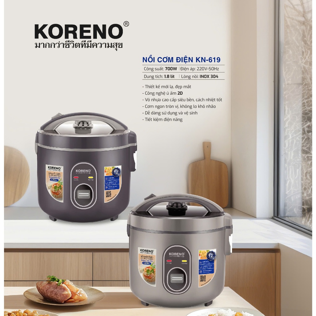 Nồi Cơm KoreNo Lòng Niêu Inox 304 Dày Nặng 1Kg, Nấu Cơm Nhanh, Bảo Hành 12 Tháng