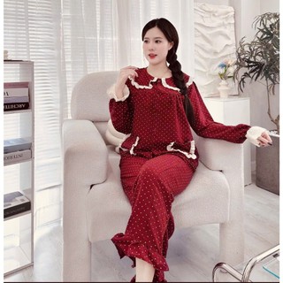 Đồ Bộ Chấm Bi Phối Ren Đỏ – Nữ Tính Thanh Lịch | MS-A55