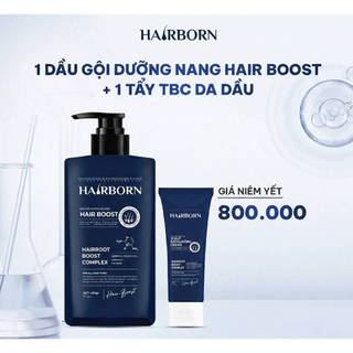 Combo Dầu gội trọng lượng 450g và Tẩy TBC da đầu trọng lượng 50g thương hiệu Hairborn làm sạch tóc và da đầu chuyên sâu