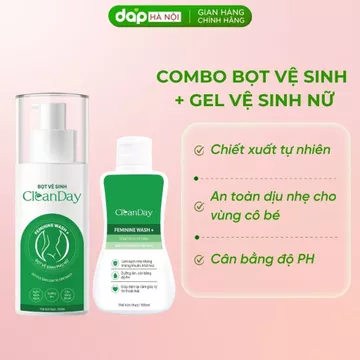 Combo Bọt vệ sinh nữ + Gel vệ sinh nữ Cleanday (Set 2 chai) Vệ sinh phụ nữ, chiết xuất thiên nhiên lành tính
