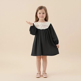 𝐀𝐩𝐫𝐢𝐥 𝐛𝐞́𝐛𝐞́ - Premium icon Váy babydoll đen cao cấp cho bé gái đơn giản dễ thương mùa xuân thu