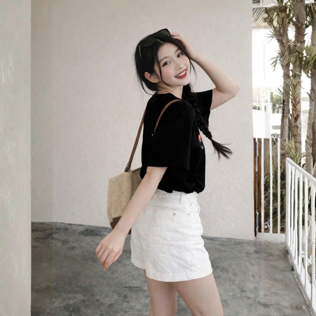 Áo Thun Mirage Thêu Chữ Màu Đen Nghệ Thuật Chất 100% Cotton Mềm Mịn Thoáng Mát.