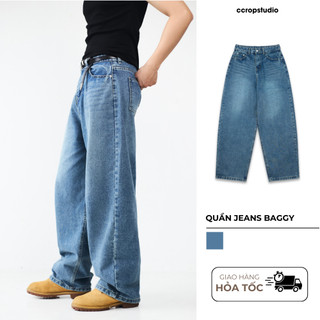 Quần Jeans Baggy Nam Nữ Form Rộng Wash Light Blue - Cạp Cao Tôn Chiều Cao - CCROPSTUDIO