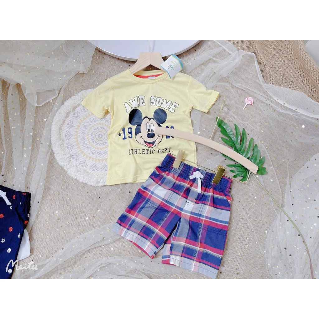 Bộ quần áo bé trai xuất dư cao cấp cộc tay E0717 size 2-5 tuổi (10-20kg) – set đồ trẻ em cotton mềm thoáng mát mùa hè