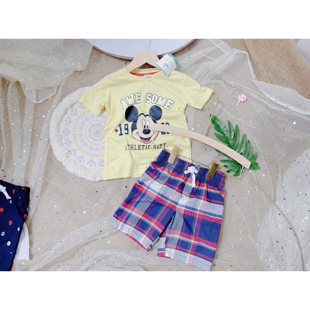 Bộ quần áo bé trai xuất dư cao cấp cộc tay E0717 size 2-5 tuổi (10-20kg) – set đồ trẻ em cotton mềm thoáng mát mùa hè