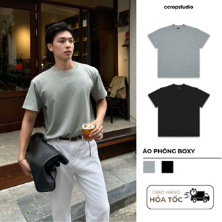 Áo Phông Basic Boxy Trơn Logo Da Cotton 260GSM Premium Áo Phông Nam Nữ được xử lý co rút - CCROPSTUDIO
