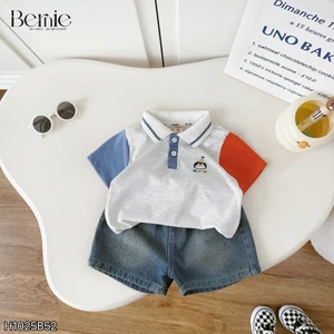 Bộ polo cổ đức phối quần bò cá tính bé trai, bộ polo happy brithday bé trai cá tính size cho bé 10 đến 27kg
