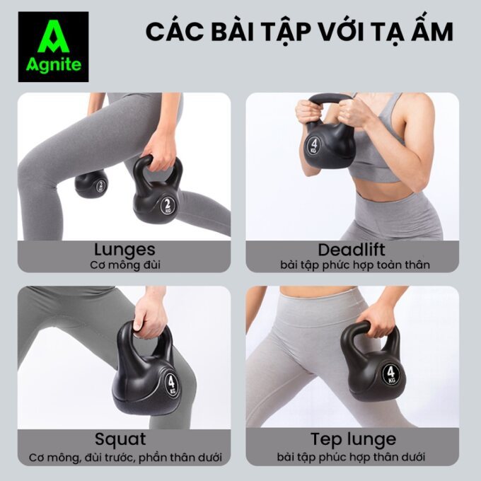 [TẶNG DÂY NHẢY] Tạ ấm,Tạ bình vôi thể dục tại nhà chuyên nghiệp Tạ Chuông Kettlebell tập gym, tập squat mông đùi Agnite