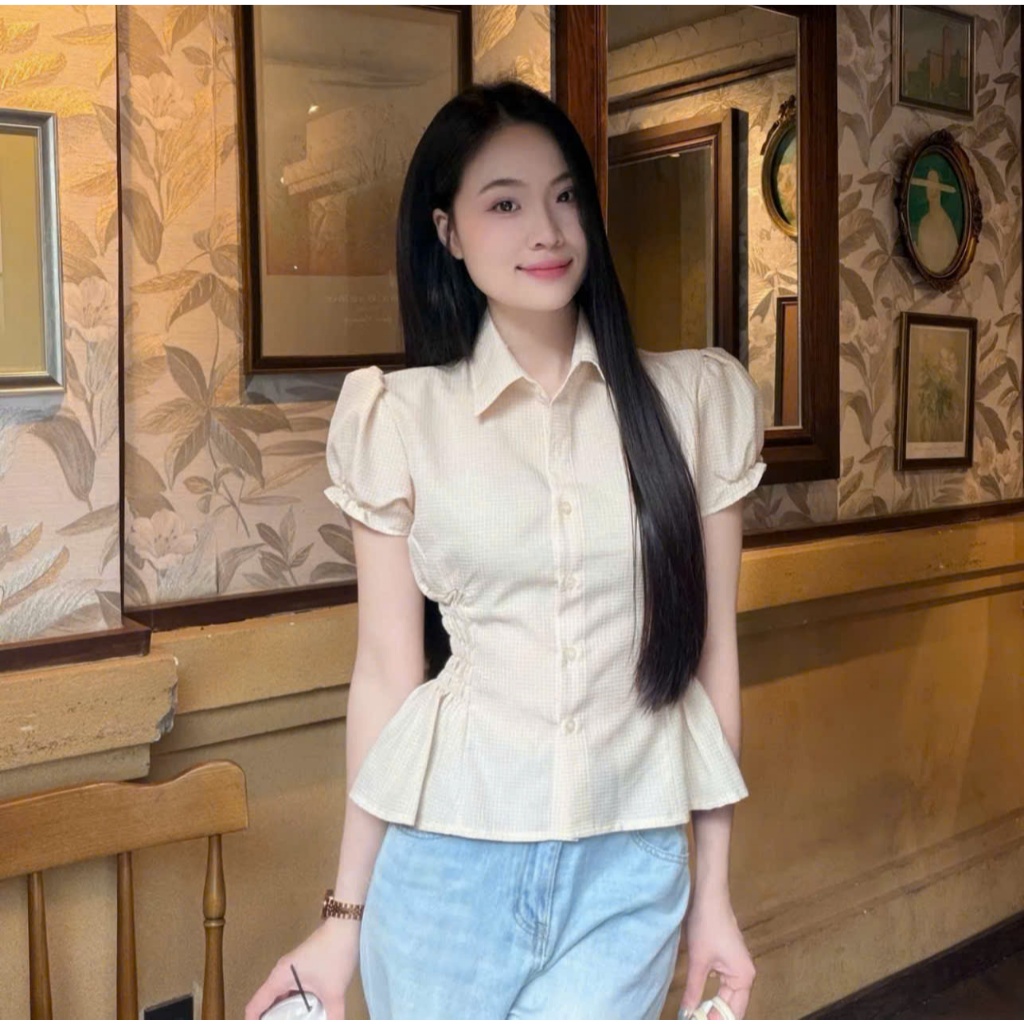 Áo sơ mi nữ thiết kế nhún eo trẻ trung xinh xắn TL.Online Shop - A193