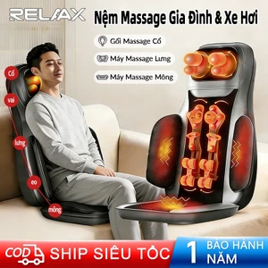 Đệm massage RELAAX - Thư giãn tại nhà: massage cổ vai lưng eo mông, chườm nóng hồng ngoại 3 mức, điều khiển từ xa