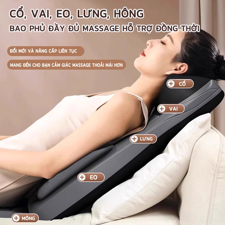 Đệm massage RELAAX - Thư giãn tại nhà: massage cổ vai lưng eo mông, chườm nóng hồng ngoại 3 mức, điều khiển từ xa