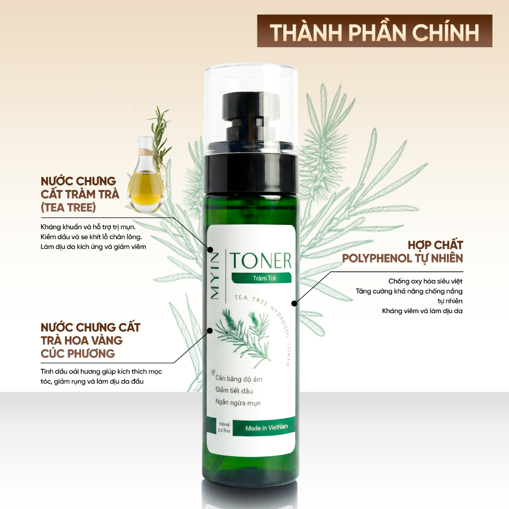 MYIN Toner Tràm Trà 100ml - Cân Bằng Dầu, Làm Dịu Da, Hỗ Trợ Giảm Mụn