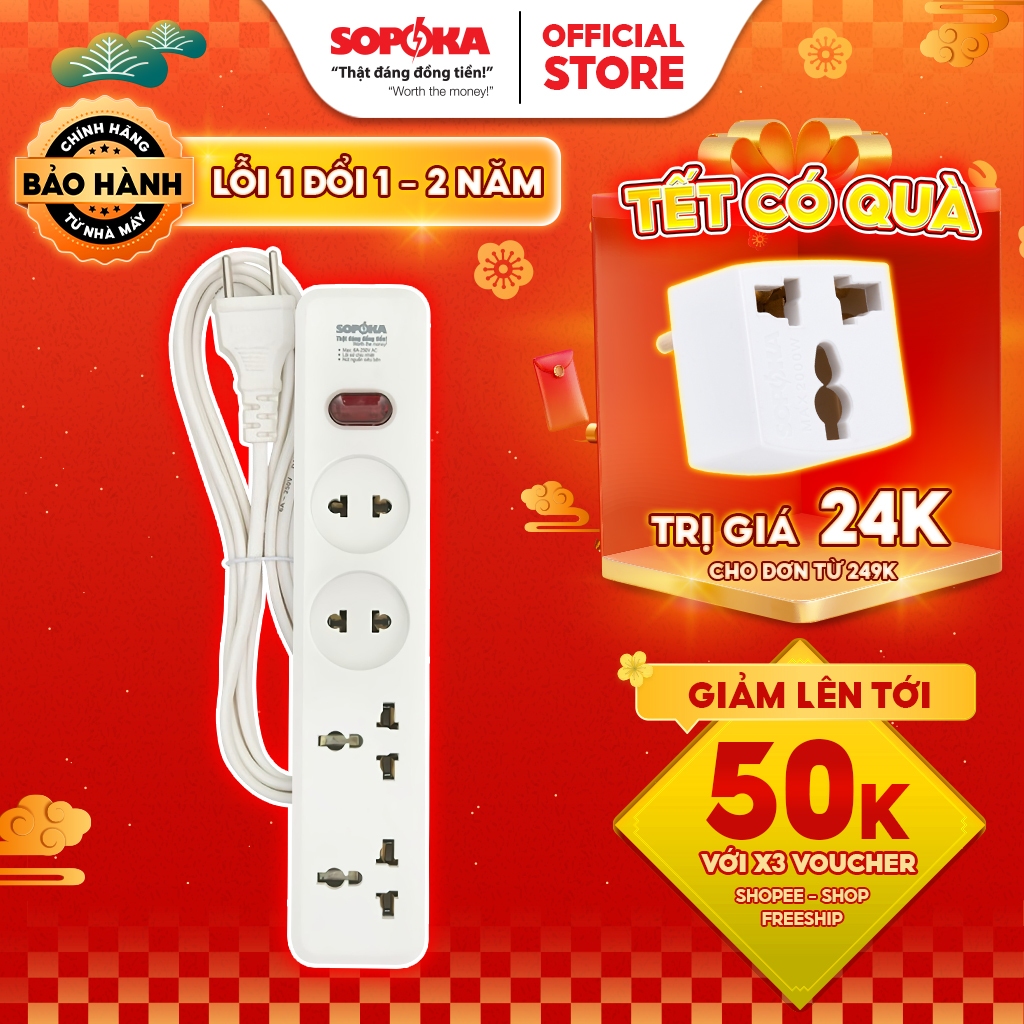 Ổ Cắm Điện Đa Năng SOPOKA 4D1 4D2 Chống Tuột Phích 1200W/2200W Dây dài ...