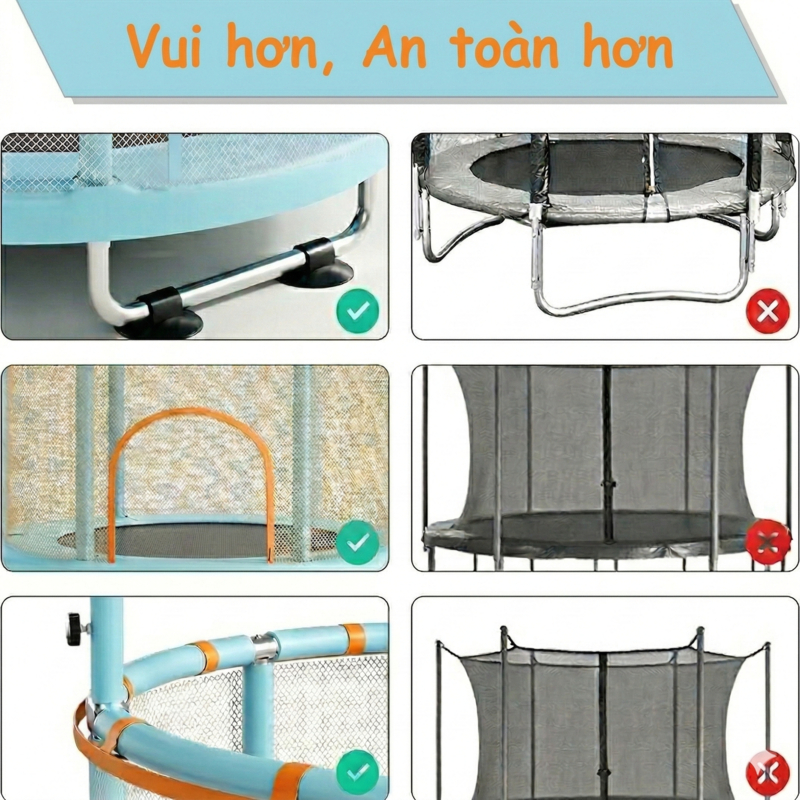 Bạt Nhún Cho Bé Nhà Nhún Nhảy Trẻ Em Đồ Chơi Vận Động Có Lưới Bảo Vệ Thanh Vịn Nâng Hạ Khu Rộng