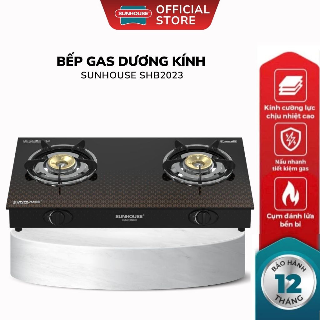Bếp Gas Dương Kính Sunhouse SHB2023 - Bảo Hành 12 Tháng, Mặt Kính Cường Lực Toàn Phần Dày 6mm