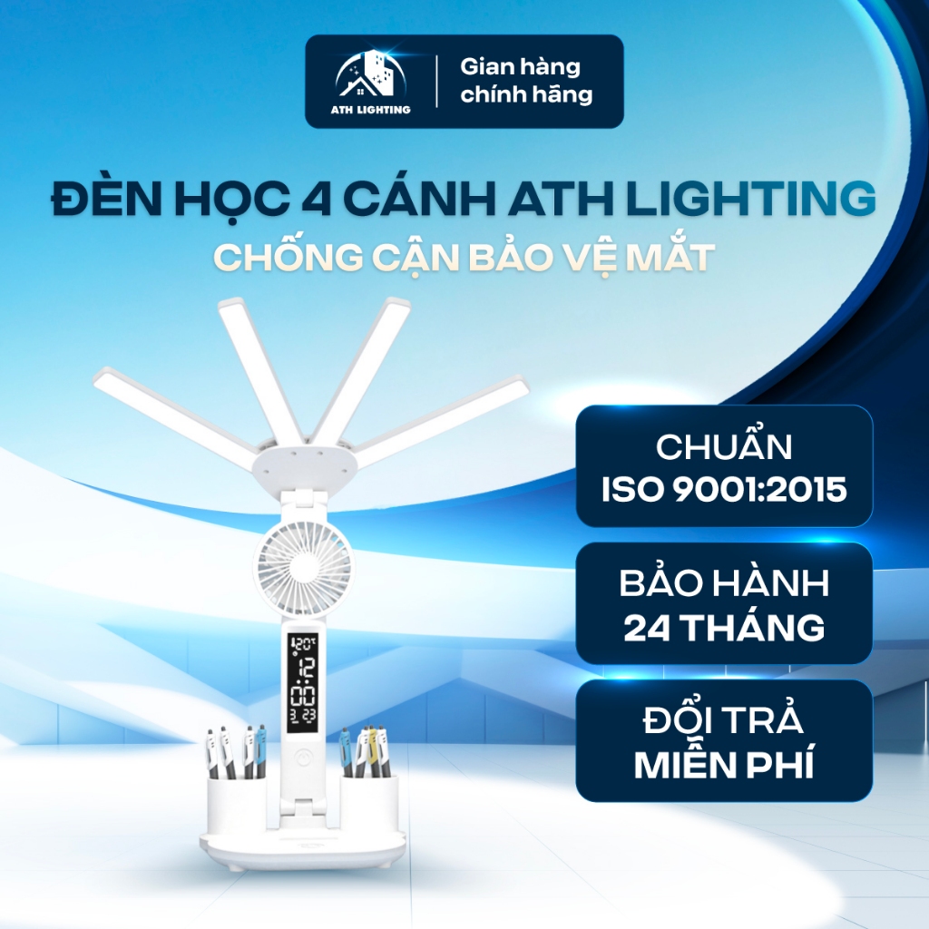Đèn Bàn Học  ATH LIGHTING, Loại Đèn Học Tích Điện 3 Chế Độ Có Màn Hình LCD Đèn Bàn Làm Việc Bảo Vệ Mắt