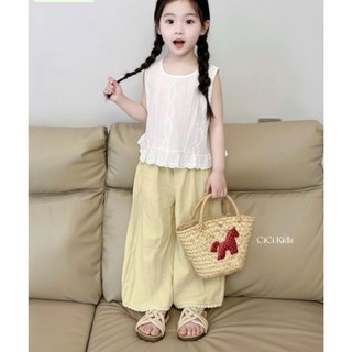 [B&G] Sét bộ áo ren sát nách mix quần suông vàng nhẹ nhàng mát mẻ cho bé gái mùa hè