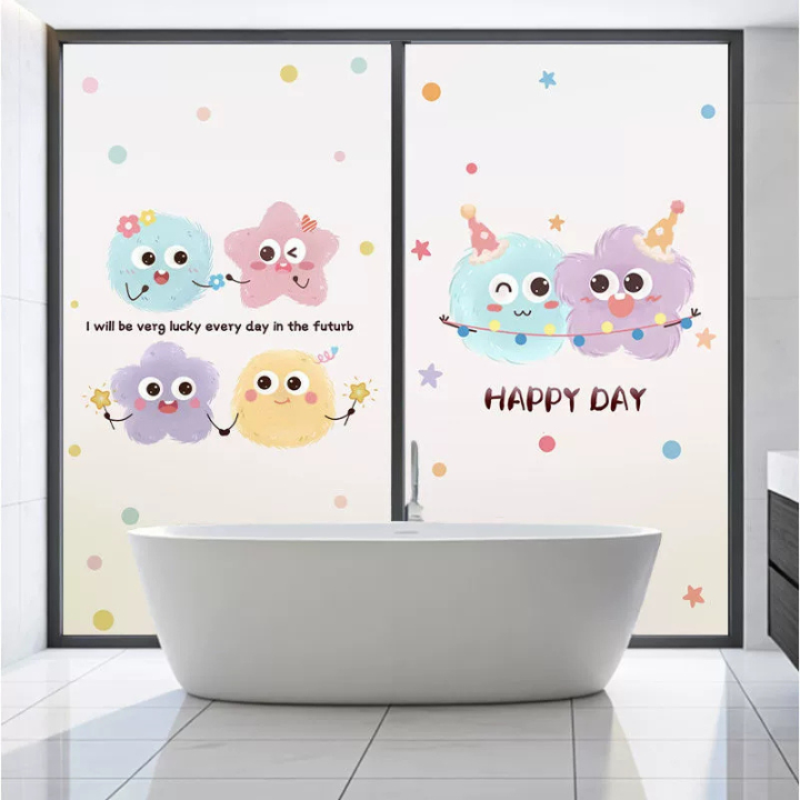 Decal Dán Kính Hoạt Hình 3D Chống Nắng, Decal Dán Cửa Kính Trang Trí Phòng Ngủ Chống Nhìn
