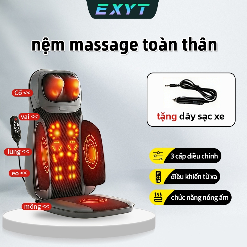 Đệm massage ô tô & gia đình EXYT - Massage cổ vai lưng eo mông 3 cấp độ, chườm nóng hồng ngoại, kèm điều khiển từ xa
