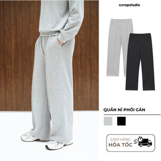 Quần Nỉ Dáng Rộng Phối Gân Nam Nữ, Nỉ 2 Da Cao Cấp 300gsm Tôn Dáng Tập Gym Ccropstudio