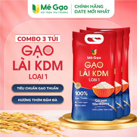 COMBO 3 Túi 5kg - Gạo Lài KDM Loại 1 - Thương Hiệu MÊ GẠO - Thơm Nhiều, Dẻo Mềm
