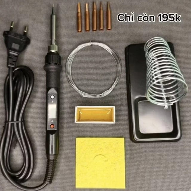 Mỏ Hàn Điện Tử 908S 80W Bộ 10 món Tặng Kệ Gác, 5 Mũi, Mỏ Hàn Chì, Mỏ Hàn Thiếc, Mỏ Hàn