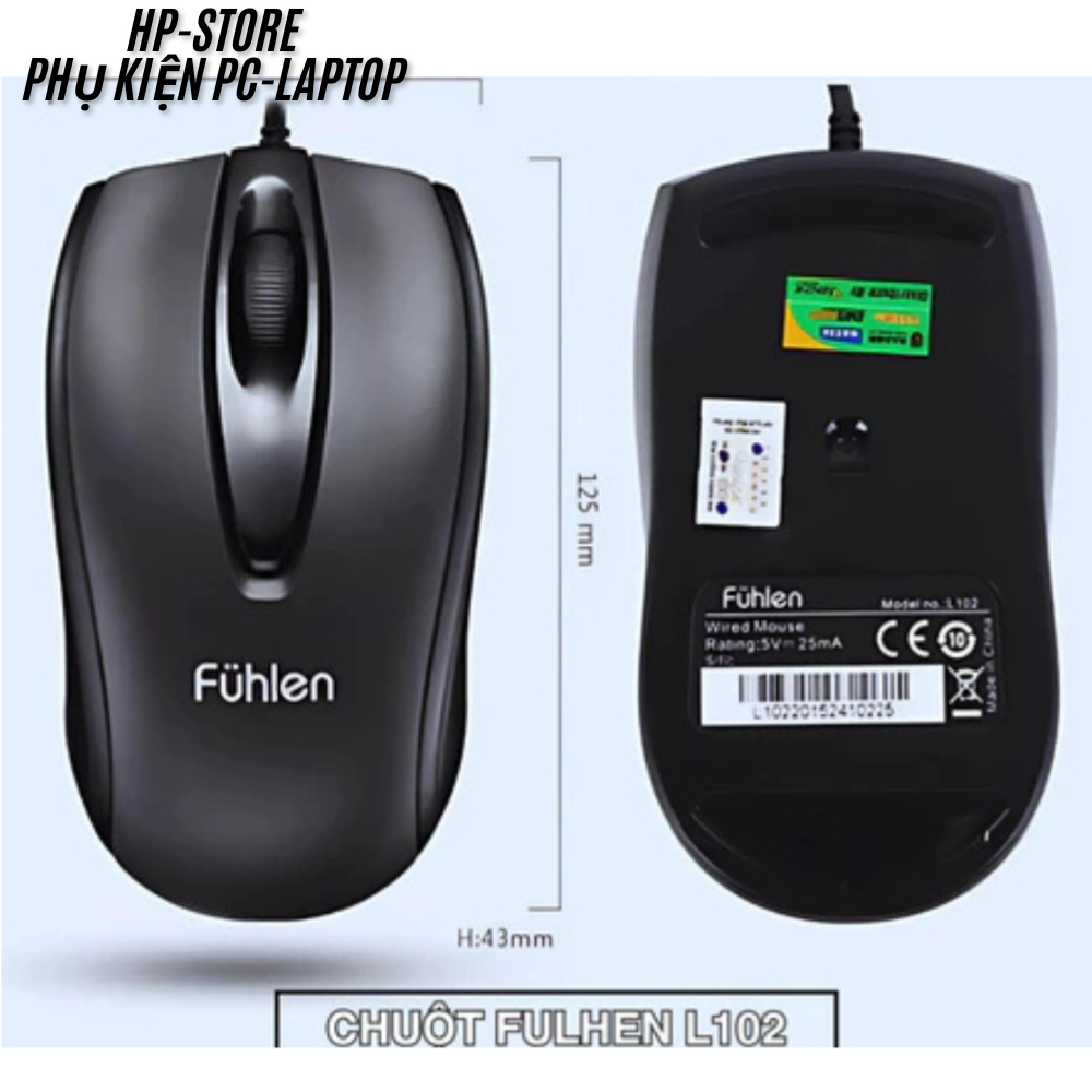 Chuột quang Fuhlen L102 - Chuột Có Dây Dành Cho Game Thủ, Văn Phòng, Kết nối USB, 1000 DPI, Bh 12t.