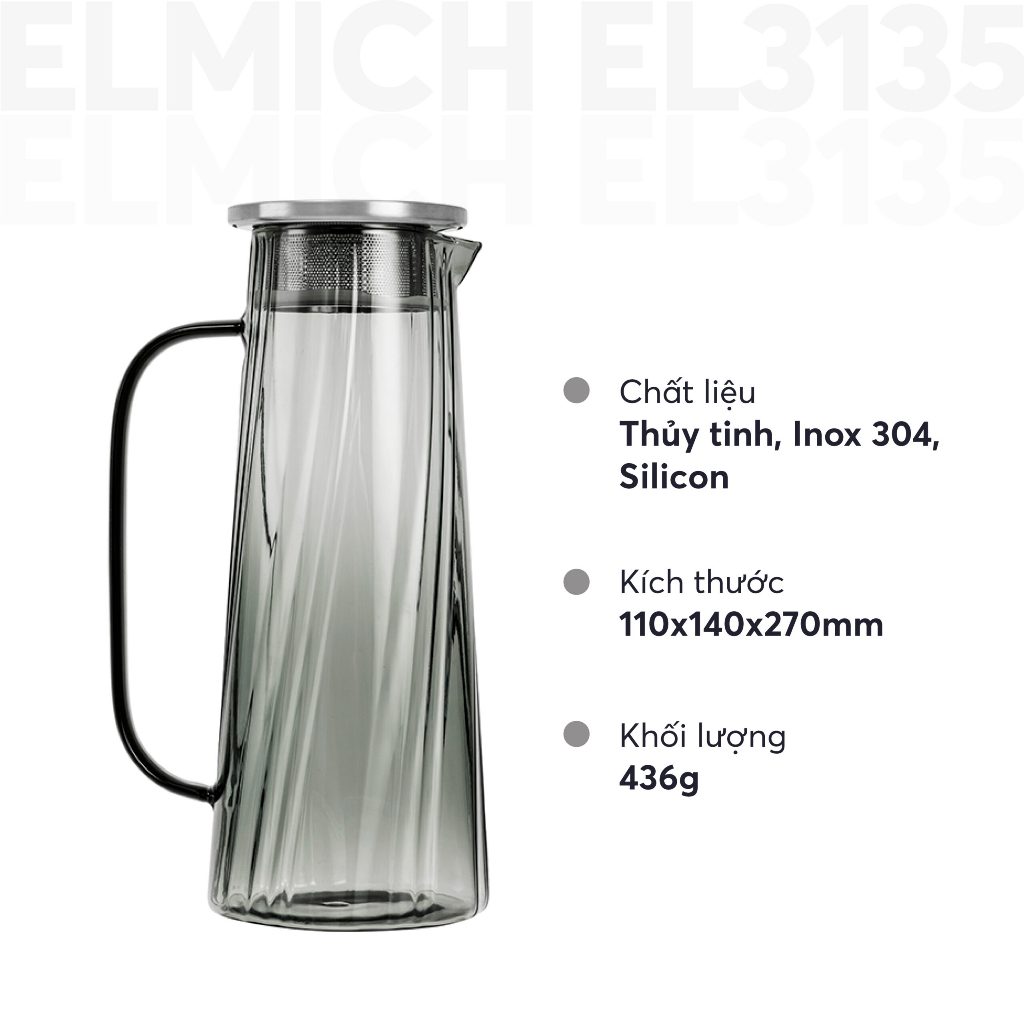 Bộ bình nước thủy tinh kèm 6 cốc Elmich EL3135